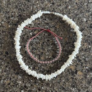 White Puka Shell Necklace and 4 Ocean Beaded Bracelet